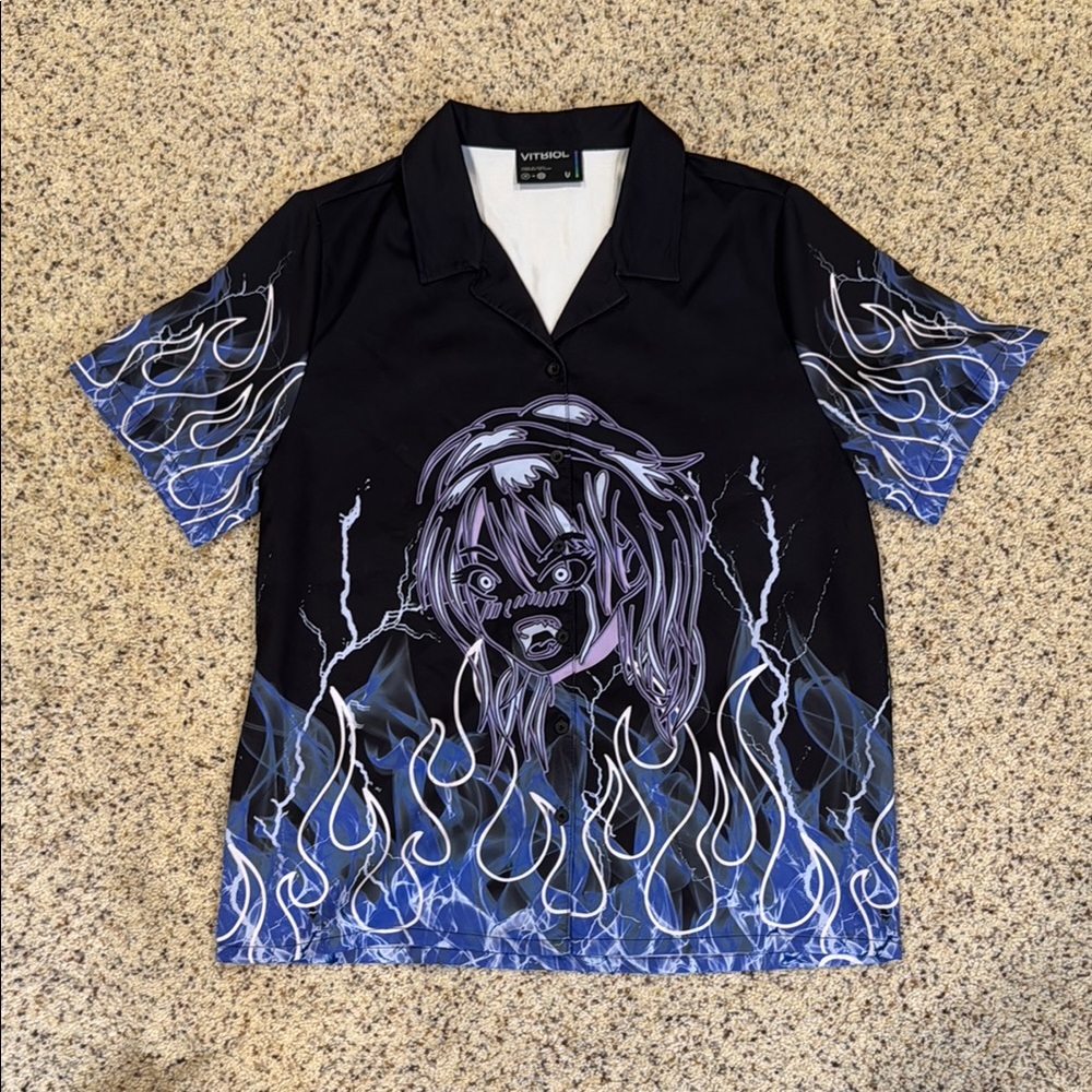 Zumiez Black and Blue Casual Streetwear Button Down Shirt